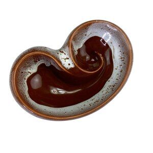 Brown White Drip Glaze Pottery Ashtray Or Trinket Dish
